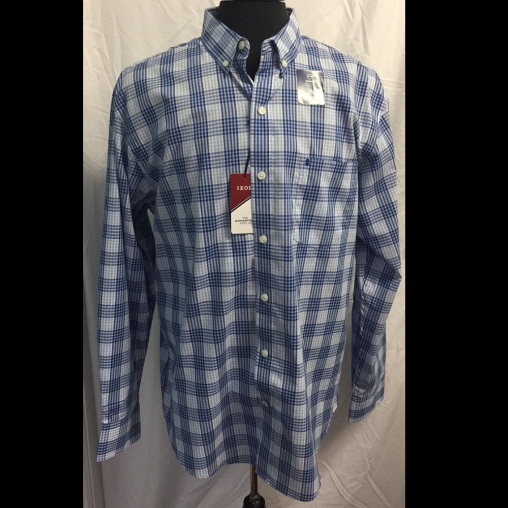 Izod Blue Plaid Long Sleeve Button Up Shirt